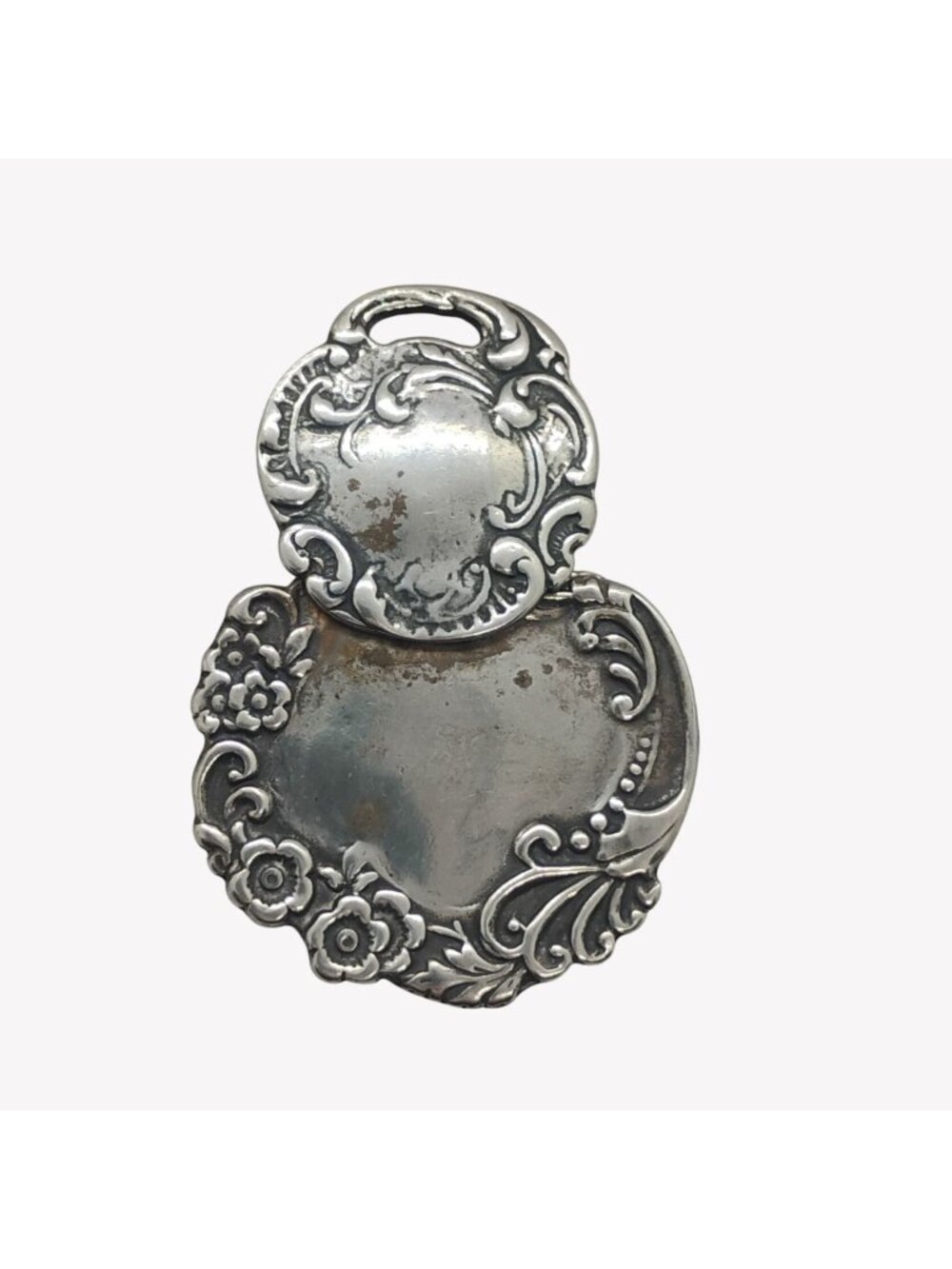 Vtg T Foree Sterling Silver Floral Repousse Luggage Tag Style Pendant